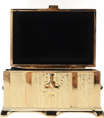 Vista 3 de Joyero de cofre del tesoro con terciopelo suave, caja de almacenamiento de joyas de metal dorado retro, joyero, anillos, aretes, collar, organizador