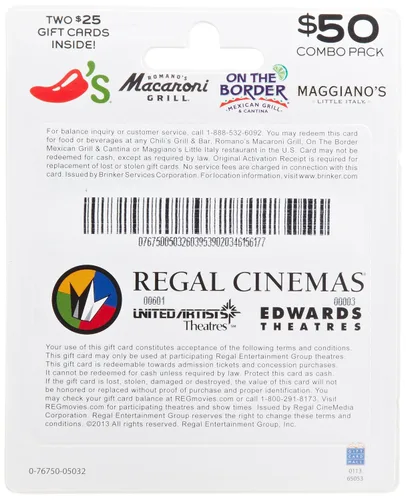 Vista 2 de Brinker-Regal Entertainment Movie & A Meal Tarjetas de regalo, paquete múltiple de 2 - $25