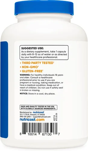 Vista 4 de Nutricost Cápsulas de glutatión de 500 mg, 240 cápsulas, sin gluten, sin OMG