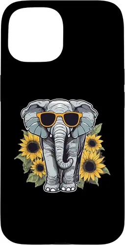 Vista 6 de Elephant with Sunglasses and Sunflowers Case for iPhone 16