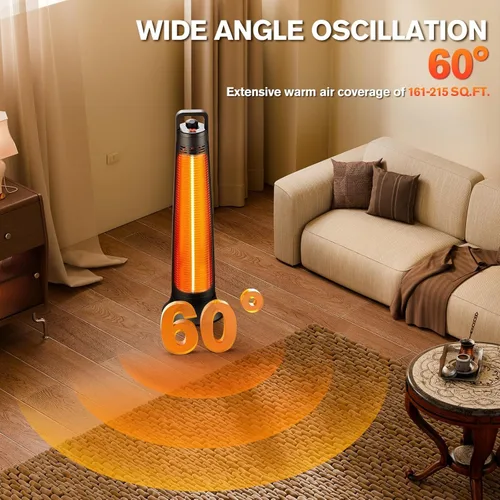 Vista 4 de FLOWBREEZE Calentador de patio al aire libre, 1200 W, calefacción instantánea 3S, calentador infrarrojo portátil con oscilación de 60°, temporizador