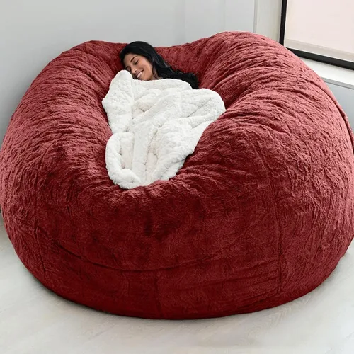 Vista 13 de HWOEK Puf de piel gigante para adultos, muebles de sala de estar, grande, redondo, suave, esponjoso, de piel sintética (sin relleno), funda de sofá