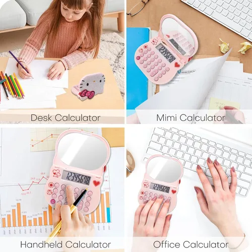 Vista 7 de Bonita calculadora de espejo de maquillaje, escritorio básico de 8 dígitos con pantalla LCD grande y botones sensibles, mini para profesores