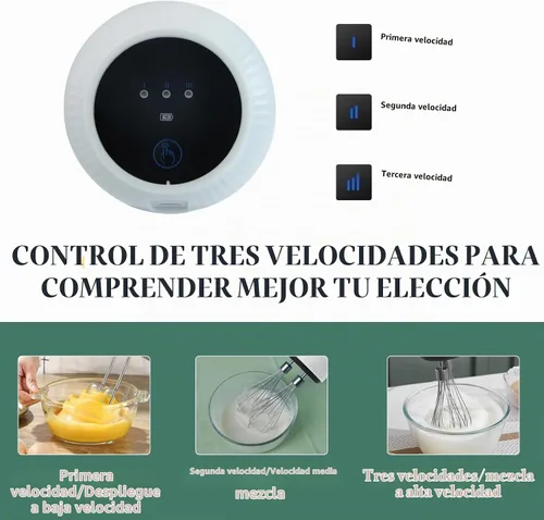Vista 6 de Batidora de mano de 3 velocidades con batidores de borde flexible Diseño de raspado automático para hornear, batir, masa Fácil de limpiar