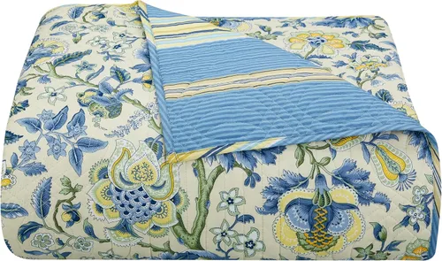 Vista 6 de Waverly Imperial Dress - Juego de colcha reversible de 4 piezas con diseño floral jacobeo, suave, para todas las estaciones, tamaño Porcelana