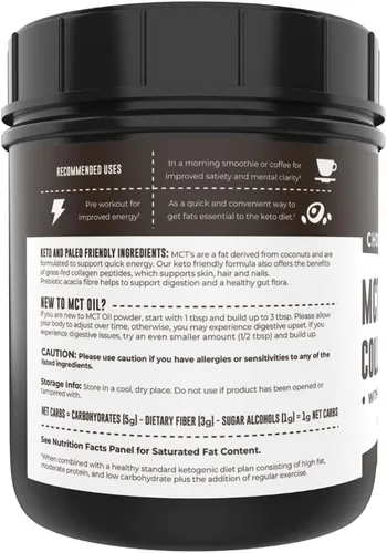 Vista 5 de MCT Aceite en polvo con fibra de acacia y péptidos de colágeno – Proteína de colágeno prebiótico, 0.31 onzas de MCT de cocos, crema de café keto sin