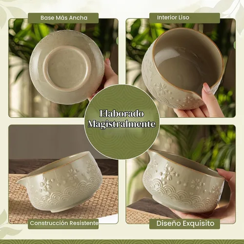 Vista 5 de Juego de 9 batidores Matcha – Juego de té Matcha con cuenco de cerámica matcha, batidor de bambú (Chasen), cuchara, tamiz Kit Matcha para Verde