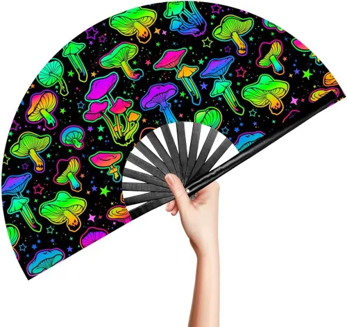 Vista 22 de OMyTea Rave Clack - Ventilador de mano para hombres y mujeres – Ventilador de mano plegable de bambú chino japonés – para EDM, festival de música