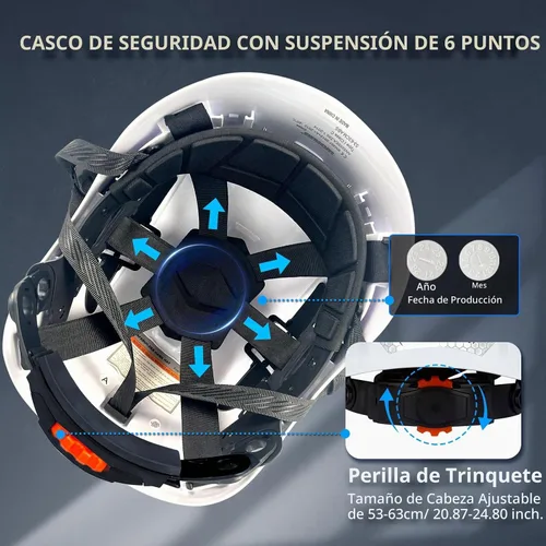 Vista 6 de Casco de Seguridad para Construcción ABS Casco Duro Sistema de Ventilación Ajustable Cascos Duros Protección de Cabeza para Trabajo Industrial