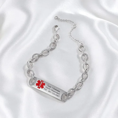 Vista 55 de OPALSTOCK Pulseras médicas personalizadas de silicona ajustable para identificación de emergencias, grabado gratuito, 9 pulgadas, resistente al