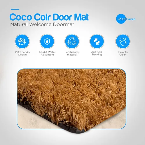 Vista 3 de PLUS Haven Tapete de Fibra de Coco para Puerta de Entrada del Hogar – 17.5" x 30" Tapete de Puerta "Thankful" Resistente