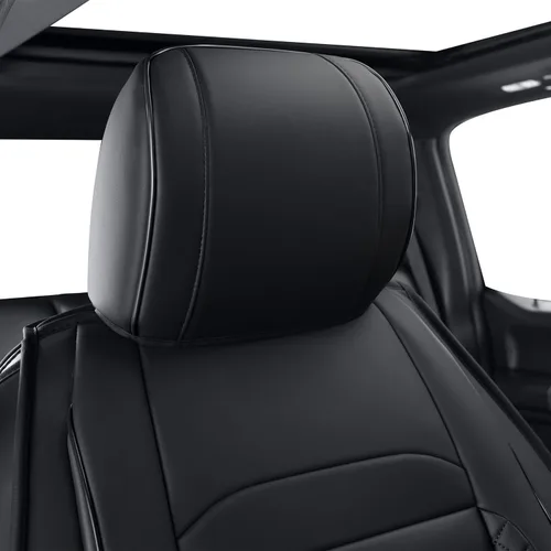 Vista 10 de LUCKYMAN CLUB Fundas de asiento de piel sintética para F150, compatibles con F150 SuperCrew 2015-2024, y F250 F350 F450 Super Duty Crew Cab Negro