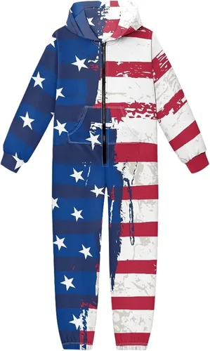 Vista 5 de AFPANQZ Unisex Kids Hooded Jumpsuit Full Zipper Hooded Jumpsuit One Piece Onesie Long Sleeves Jumpsuit Tracksuit
