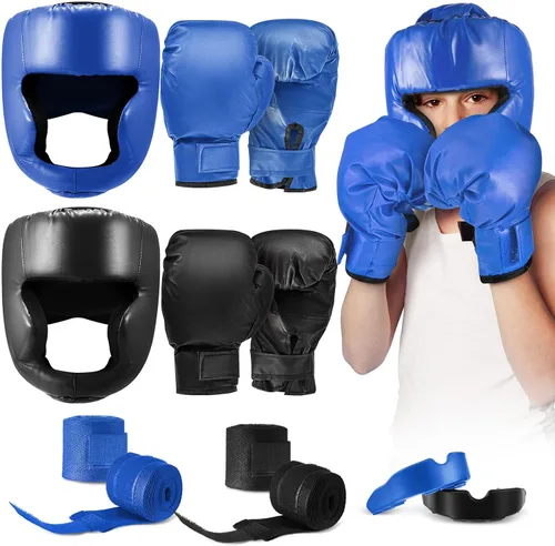 Vista 8 de Kanayu Juego de 12 piezas de equipo de boxeo para niños principiantes de 6 a 18 años, incluye casco de boxeo y guantes, vendas, protectores bucales