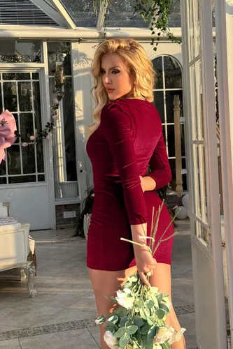 Vista 5 de GOBLES - Minivestido bodycon de fiesta de terciopelo de manga larga para mujer, elegante y sexy