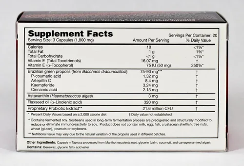 Vista 2 de Dr. Ohhira's Propolis Plus 60 cápsulas con propóleo verde brasileño, extracto probiótico y astaxantina