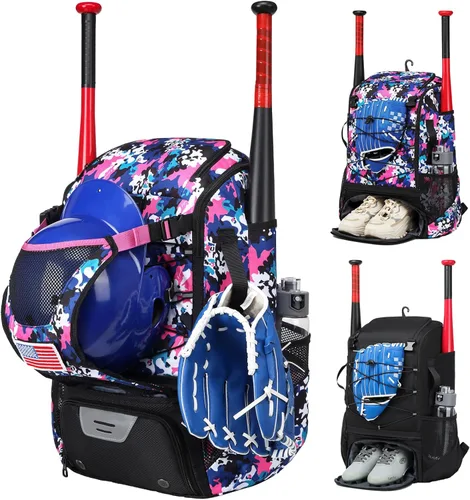 Vista 9 de Bolsa de Sóftbol, Bolsa de Bate de Sóftbol para Jóvenes y Adultos, Bolsa de Béisbol con Gancho de Cerca para Bate de TBall y Equipo, Mochila Ligera