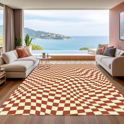 Vista 16 de Alfombra ondulada azul única con diseño de cuadros para sala de estar, extra grande, lavable a máquina, alfombra de pasillo de cocina, alfombra