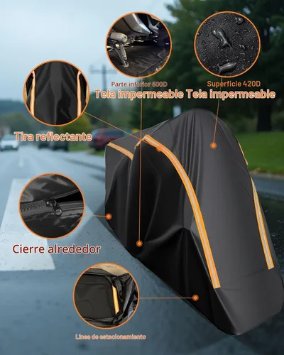 Vista 7 de Funda Completa para Motocicleta Impermeable para Almacenamiento Interior/Exterior, Funda Impermeable para Motocicleta Resistente con Tiras Negro