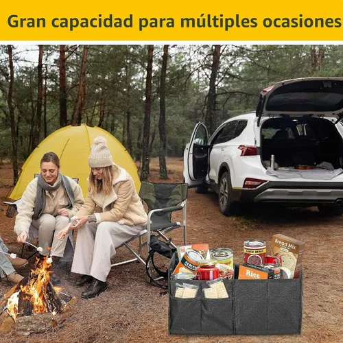 Vista 7 de YSSOA Organizador de maletero para coche/SUV/camión, caja de almacenamiento automotriz plegable de 2 compartimentos, poliéster Oxford 600D Negro