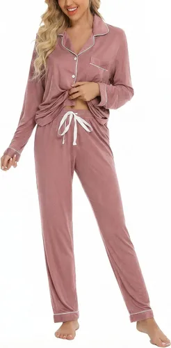 Vista 11 de Leikar Button Up Pajamas For Women Long Sleeve Viscose Soft Pjs Lounge bean paste