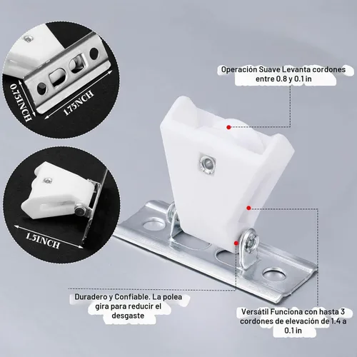 Vista 2 de 10 poleas romanas de plástico blanco, mecanismo de bloqueo de cordón de plástico blanco, accesorios de persiana romana, piezas para persianas