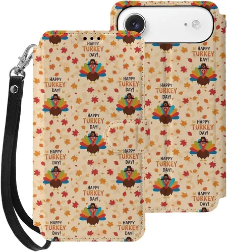 Vista 33 de SWEET TANG Compatible with iPhone 17 Pro Wallet Case Women PU Leather Shockproof Protective Folio Flip Cover (Cute Thanksgiving Turkey Maple Leaf)
