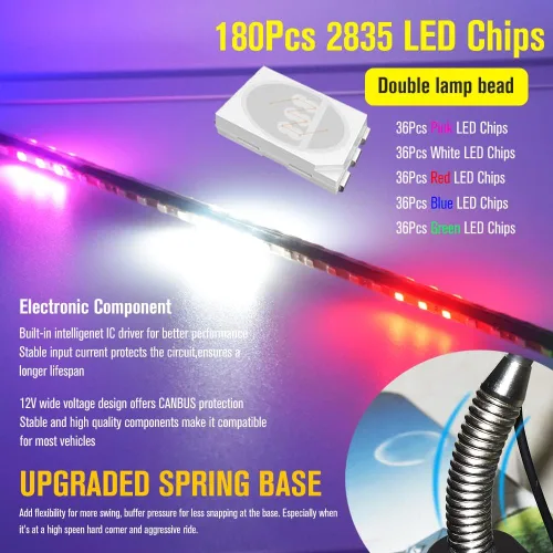 Vista 3 de 2 luces LED de látigo de 3.2 pies, luz LED estroboscópica automática de 270° para ATV UTV, con base de resorte, luces de látigo de antena