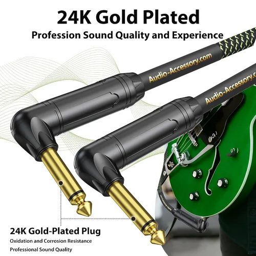 Vista 2 de AA AUDIO ACCESSORY Cable de guitarra serie Pro de 3.3 pies, conector chapado en oro, 18 AWG 99.99% OFC, cable de nailon trenzado de ángulo recto a