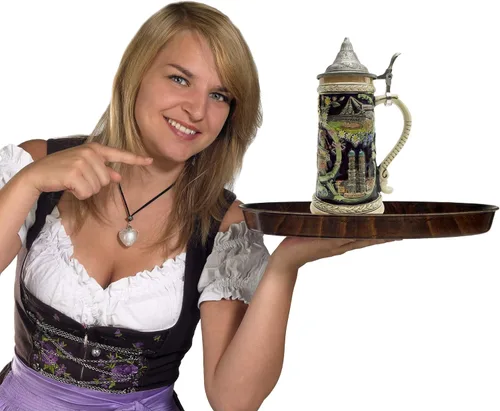 Vista 6 de Essence of Europe Gifts OktoberfestHaus - Taza grande de cerveza con tapa de metal, pintada a mano, grabada a mano, con tapa de metal, 1 litro