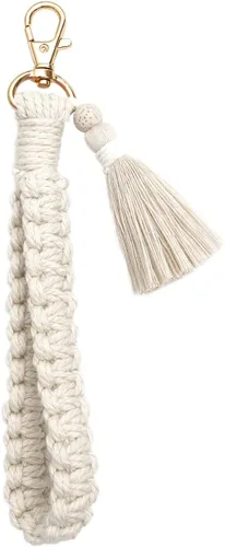 Vista 16 de Llavero de macramé bohemio hecho a mano con borla para mujer, llavero con llavero A_café