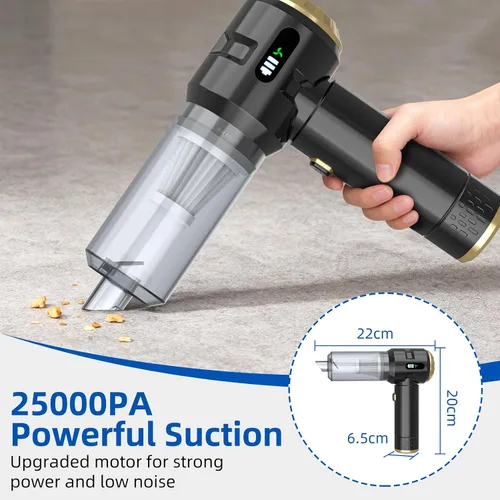 Vista 2 de Sycoodeal Aspiradora de mano para automóvil, 25000 PA, fuerte succión ciclónica, portátil, mini aspiradora inalámbrica con pantalla digital, ligera
