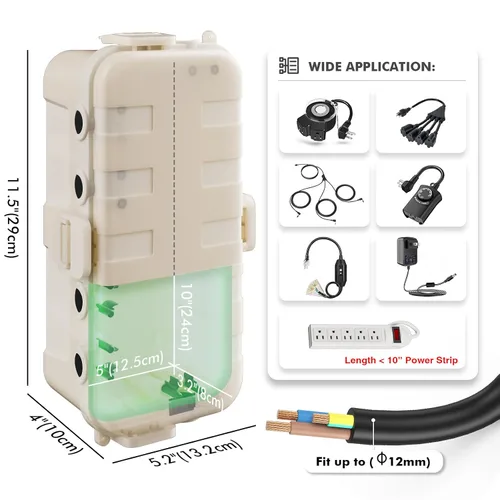 Vista 2 de RESTMO Caja eléctrica para exteriores, cubierta de cable de extensión IP54 resistente a la intemperie con 6 puertos de entrada de cables, caja