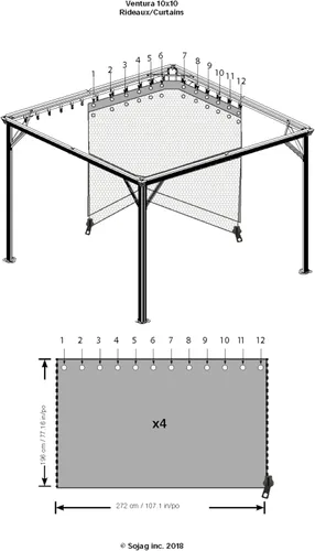 Vista 2 de Sojag Ventura - Cortinas grises para cenador (10 x 10 x 6 pies)