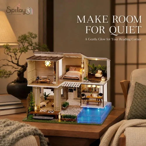 Vista 8 de Spilay - Kit de casa de muñecas en miniatura, construcción de casa de muñecas en miniatura Elegante y tranquilo