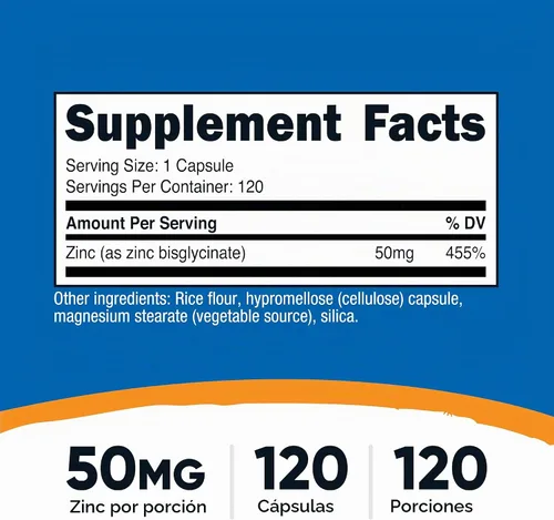 Vista 2 de Nutricost Bisglicinato de zinc (50 mg) 120 cápsulas veganas, sin OMG, suplemento sin gluten