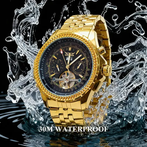 Vista 13 de Gute Reloj mecánico automático de acero inoxidable impermeable para hombre, reloj de pulsera de lujo de cara grande multifuncional Tourbillon