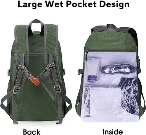 Vista 2 de G4Free - Mochila para senderismo ligera y plegable de 40L, mochila de viaje impermeable para el día a día Water-Resistant Polyamide