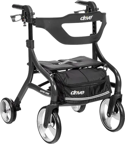 Vista 10 de Drive Medical Nitro Sprint - Andador plegable con asiento, ligero, para estatura estándar, con ruedas grandes, plegable, color negro