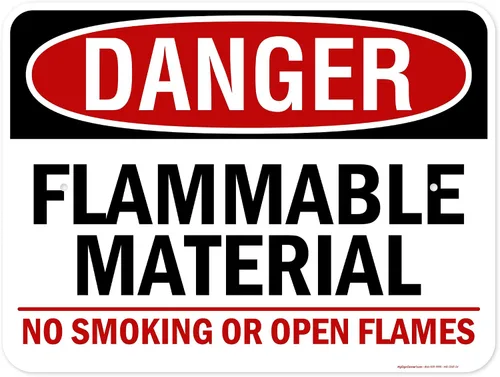 Vista 9 de Cartel de peligro de material inflamable No Smoking or Open Flames, 7 x 10 pulgadas, libre de óxido, aluminio 040, resistente a la decoloración