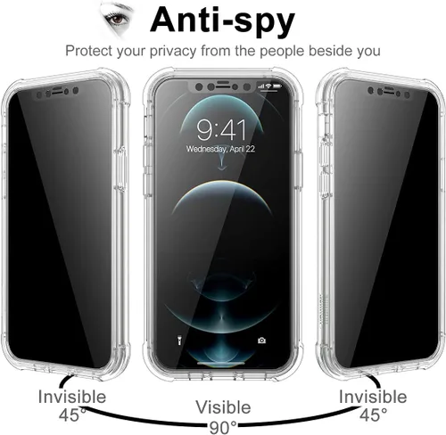 Vista 3 de SURITCH Funda transparente para iPhone 12 Pro Max (solamente) de 6.7 pulgadas, [protector de pantalla de privacidad] protección de cuerpo completo a