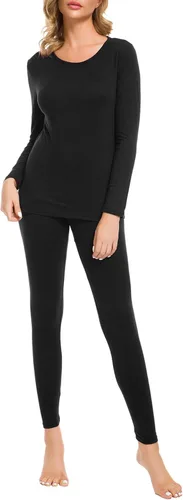 Vista 7 de LOMON Ropa interior térmica para mujer, conjunto de pantalones largos de punto suave ultra suave, capa base superior e inferior