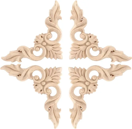Vista 6 de 4 PCS Calcomanías de Tallado de Madera para Esquinas, Apliques Superpuestos de Madera Sin Pintar, Apliques Superpuestos de Madera Tallada DIY
