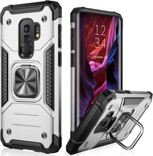 Vista 8 de IKAZZ Funda para Galaxy S9, TPU flexible suave y de doble capa y policarbonato duro, antideslizante, de cuerpo completo, resistente, funda plateado