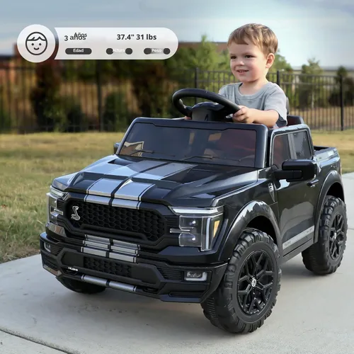 Vista 3 de Hikiddo Ford Shelby F-150 con Licencia 24V Juguete de Montar para Niños, Coche Eléctrico para Niños con Control Remoto, Motores de 400W - Negro