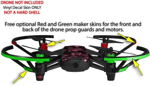 Vista 3 de Paquete de 2 calcomanías de piel para DJI Ryze Tello Dron, calaveras, confeti, drone rosa, no incluido