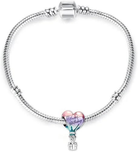 Vista 3 de Redjogn Dije de globos de corazón de amor, perlas familiares de viaje, dijes de cumpleaños para mujer, collar y pulsera en plata de ley 925
