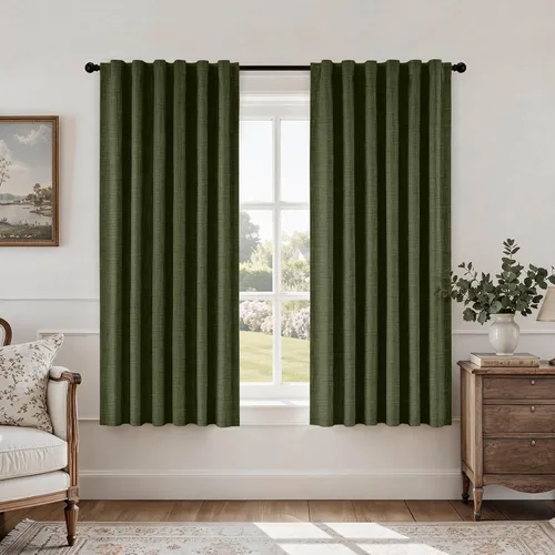 Vista 20 de HOMEIDEAS Cortinas de lino sintético azul polvoriento, 100% opacas, 96 Azul piedra