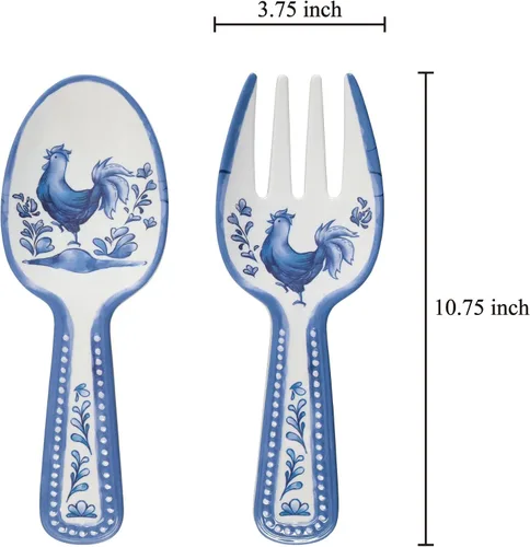 Vista 2 de UP ware Blue Rooster - Servidores de ensalada de melamina, juego de utensilios para servir, incluye tenedor y cuchara para tirar ensalada, pasta