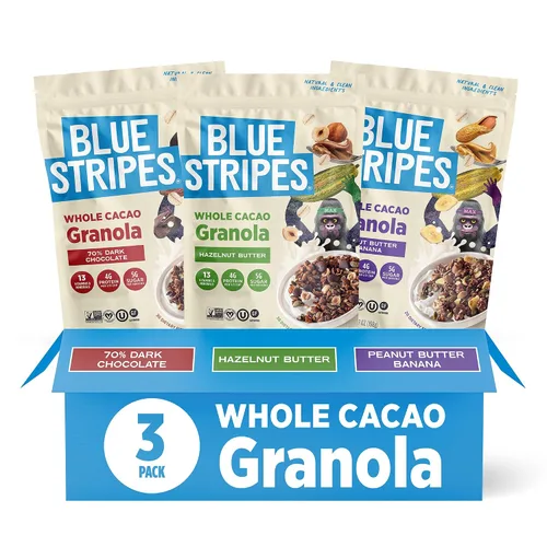 Vista 9 de Blue Stripes Granola de cacao entero con mantequilla de maní y plátano, 8 onzas